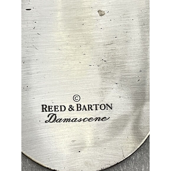 Reed & Barton Damascene Owl Pendant Etched Silver Tone Metal Oval  2.5"x2" VTG - Picture 3 of 5